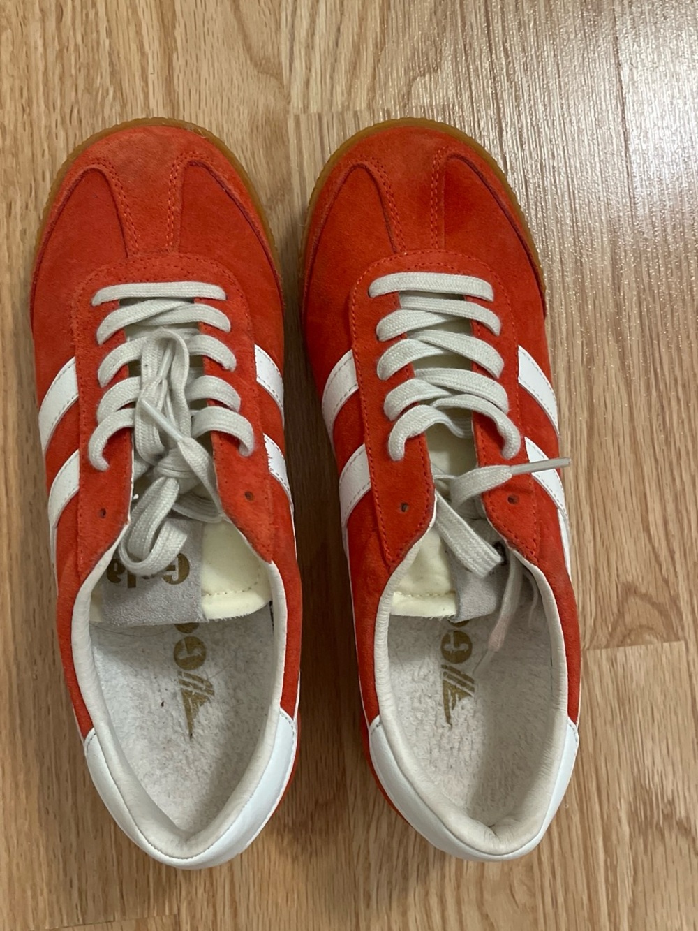 Gola Orange Suede Sneakers with White Stripes
